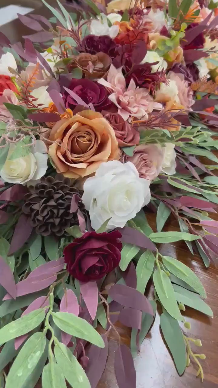Centerpiece Burgundy Orange Dusty Rose Wedding Sweetheart Terracotta Wine Red Brown Eucalyptus Artificial Flowers Table Decor Rust Maroon