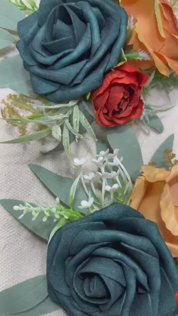 Teal Cake Decoration Terracotta Cake Topper Dark Teal Orange Decor Cake Arrangements Teal Wedding Cake Decoration Rust Flower Topper