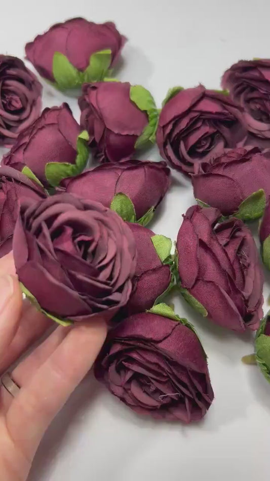 Burgundy Flower Head 1.5 inch Wedding Burgundy Flower Heads Rose Burgundy Wedding Craft Supplies Burgundy Artificial Rose Head Burgundy