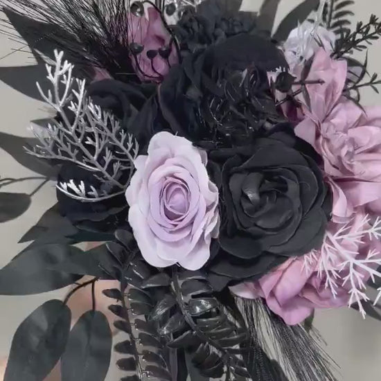 Wedding Bouquet Black Purple Bridal Gothic Bouquet Black Dark Purple Bridesmaids Bouquet Black Purple  Artificial Flower