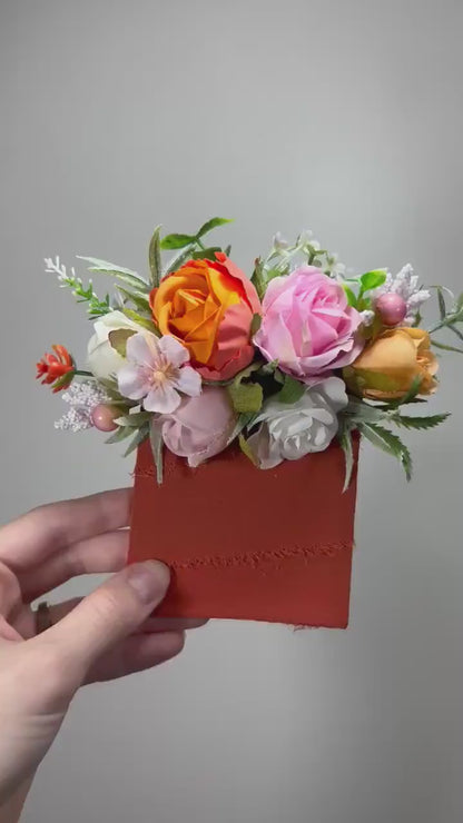 Orange Pocket Boutonniere Wedding Groom Boutonnière Square White Groomsmen Burnt Orange Ivory Boutonniere Pink Artificial Flowers