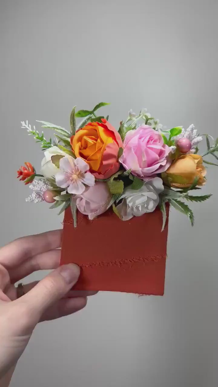 Orange Pocket Boutonniere Wedding Groom Boutonnière Square White Groomsmen Burnt Orange Ivory Boutonniere Pink Artificial Flowers