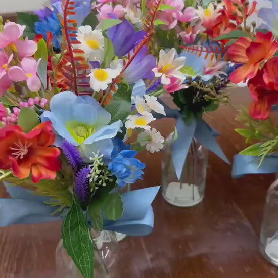 Wildflower Centerpiece Wedding, Colorful Floral Arrangement, Mini Bouquets for Vases, Table Decor Centerpieces Dusty Blue Terracotta Pink