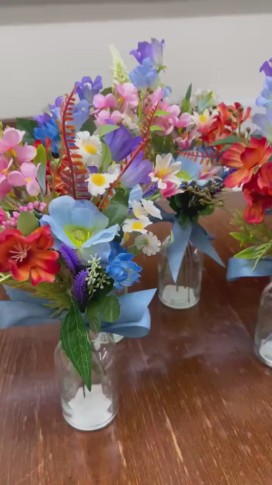 Wildflower Centerpiece Wedding, Colorful Floral Arrangement, Mini Bouquets for Vases, Table Decor Centerpieces Dusty Blue Terracotta Pink