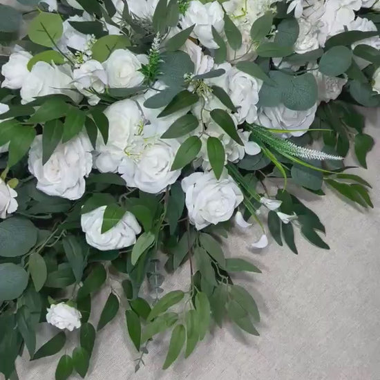 White Arch Arrangement Wedding Ivory Arbor Arrangement Eucalyptus Greenery Artificial Backdrop Flowers Baby Breath White Roses Peony Dahlia
