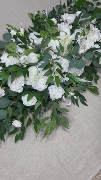 White Arch Arrangement Wedding Ivory Arbor Arrangement Eucalyptus Greenery Artificial Backdrop Flowers Baby Breath White Roses Peony Dahlia