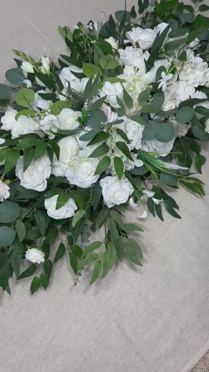 White Arch Arrangement Wedding Ivory Arbor Arrangement Eucalyptus Greenery Artificial Backdrop Flowers Baby Breath White Roses Peony Dahlia