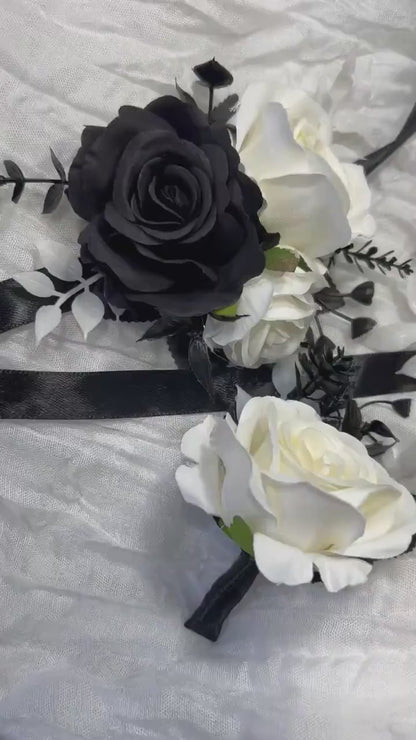 Black and White Boutonniere Ivory Wedding Groom Boutonniere Black Wedding Groomsmen Boutonnière Black prom boutonniere Artificial Flower