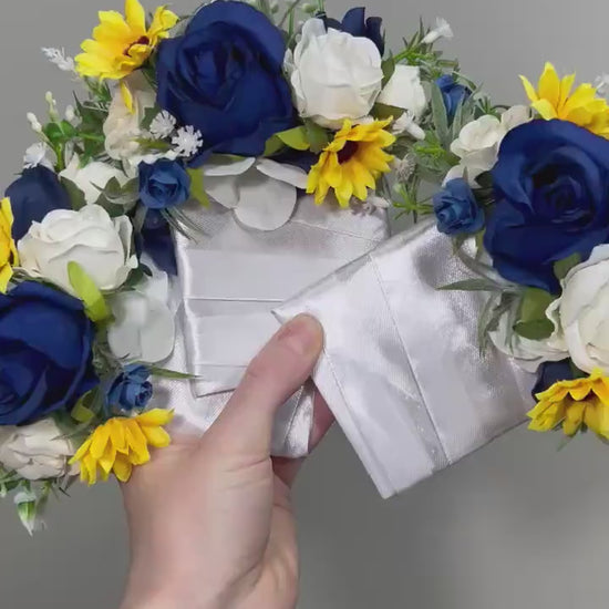 Sunflower Navy Blue Corsage Wedding Sunflowers Navy Blue Wrist Corsage Yellow Sunflowers White Bridesmaids Corsage Mom Sunflower Artificial