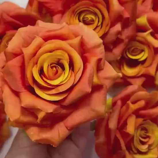 Burnt Orange Flower Head Artificial Rose Terracotta Flower Wedding Marigold Artificial Head Rose DIY Sunset Orange Craft Wedding Supplies