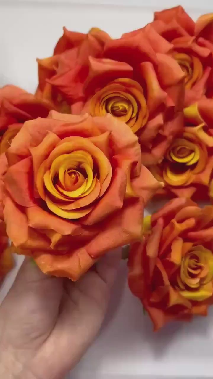 Burnt Orange Flower Head Artificial Rose Terracotta Flower Wedding Marigold Artificial Head Rose DIY Sunset Orange Craft Wedding Supplies