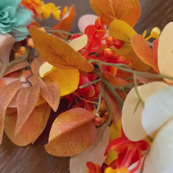 Orange Garland Wedding Turquoise Eucalyptus Garland Rust Teal Greenery Decor Table Runner Burnt Orange Ivory Mantle Garland Artificial