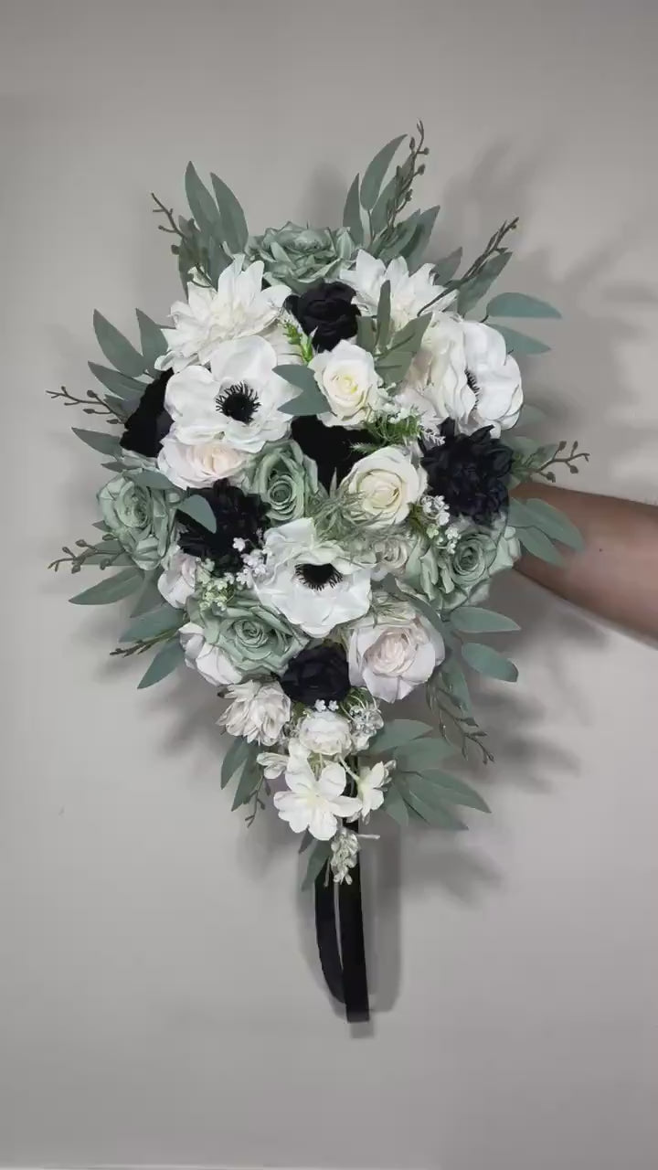 Dusty Sage Bouquet Bridal White Sage Green Bridesmaids Bouquet Anemone Ivory Black Green Bouquet Sage Artificial Flower