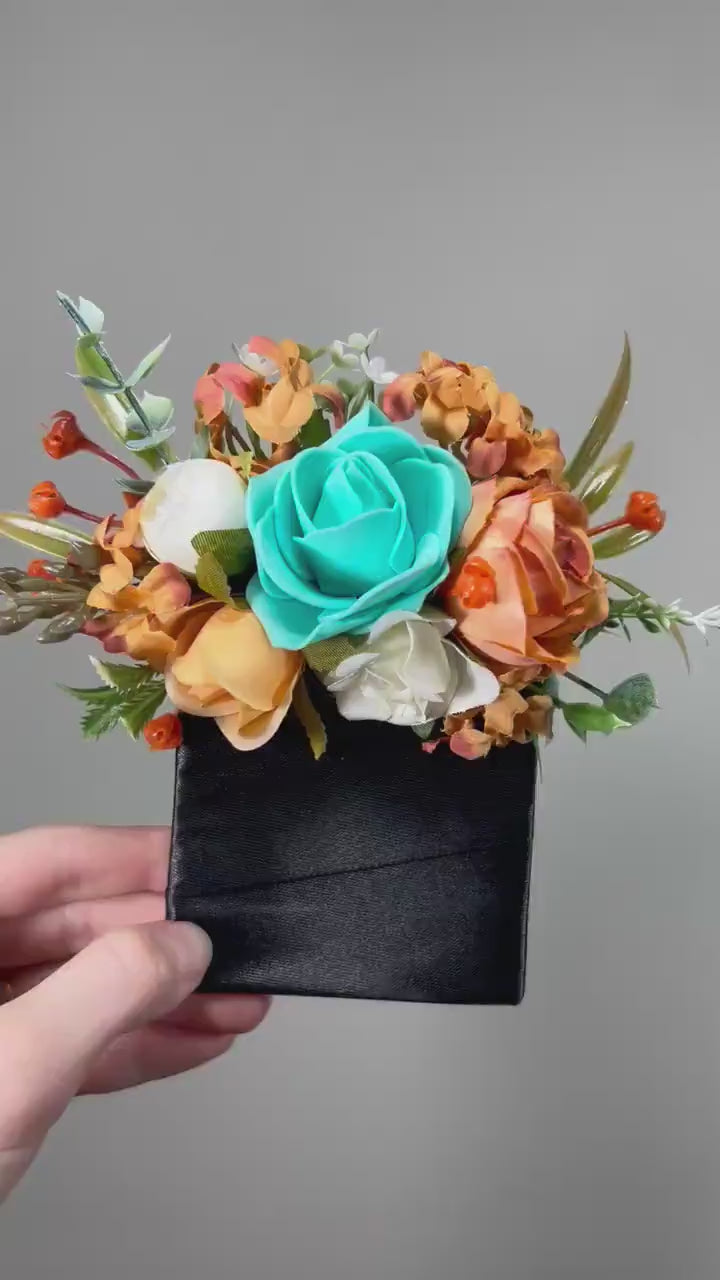 Wedding Turquoise Bouquet Terracotta Boho Bridal Rust Wedding Teal Cascading Bouquet Burnt Orange Teal Decor Artificial Flower Fall