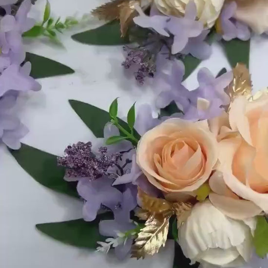 Peach Cake Flower Decor Wedding Lavender Peach Cake Arrangement Rustic Artificial Flowers Cake Topper Ivory Lilac Peach Silk Flowers Cake