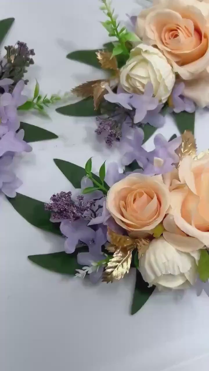 Peach Cake Flower Decor Wedding Lavender Peach Cake Arrangement Rustic Artificial Flowers Cake Topper Ivory Lilac Peach Silk Flowers Cake
