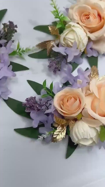 Peach Cake Flower Decor Wedding Lavender Peach Cake Arrangement Rustic Artificial Flowers Cake Topper Ivory Lilac Peach Silk Flowers Cake