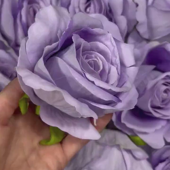 Violet Rose Head 3.5” Wedding Artificial Purple Flower Head Heads Lavender Craft Supplies Wedding Lilac Rose Head Home Decor Royal Purple