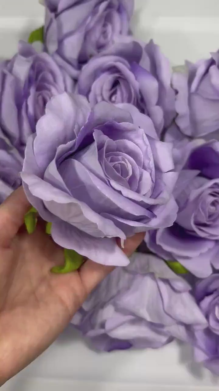 Violet Rose Head 3.5” Wedding Artificial Purple Flower Head Heads Lavender Craft Supplies Wedding Lilac Rose Head Home Decor Royal Purple