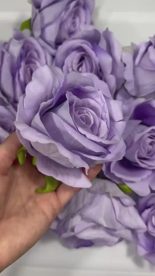 Violet Rose Head 3.5” Wedding Artificial Purple Flower Head Heads Lavender Craft Supplies Wedding Lilac Rose Head Home Decor Royal Purple