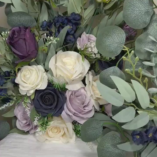 Set of 2 Wedding Aisle Marker Flower Floor Arrangement Barrel Décor White Purple Ground Arch Navy Blue Lilac Plum