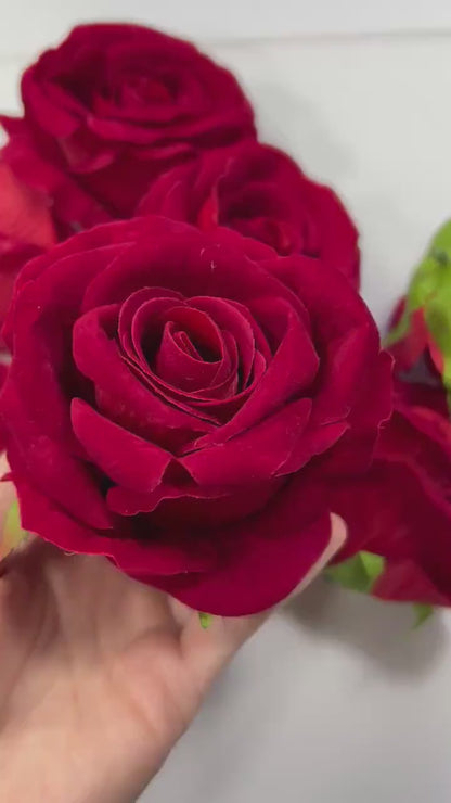 Red Rose Flower Head 3.5 inch Wedding Dark Red Velvet Rose Christmas Red Rose Head Wedding DIY Craft Red Rose Supplies Dark Red Flower Heads