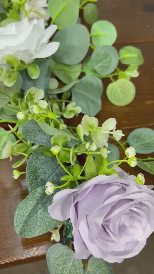 Purple Garland Wedding Table Runner Aisle Arrangement White Lavender Silver Dollar Ivory Eucalyptus Decoration Plum Table Runner Greenery