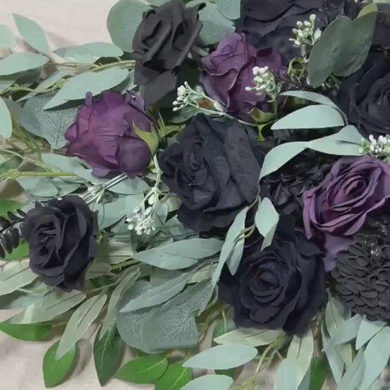 Black Arch Arrangement Wedding Purple Arch Aisle Arrangement Black Halloween Decor Gothic Black Artificial Flowers Eucalyptus Sage