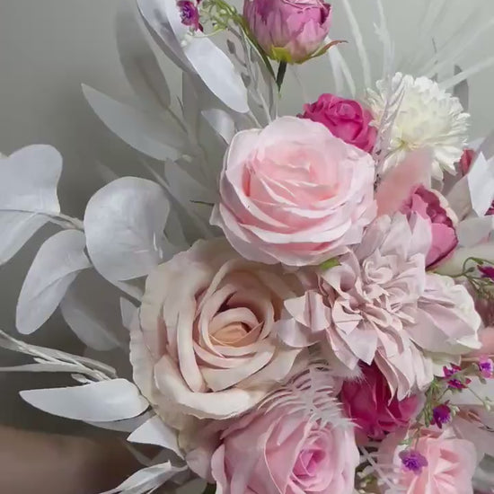 Wedding Bouquet Pink Barbie Bridal Hot Pink Bouquet Barbie Fuchsia Dahlia Viva Magenta Peony Dusty Rose Bunny Tails Artificial Flower