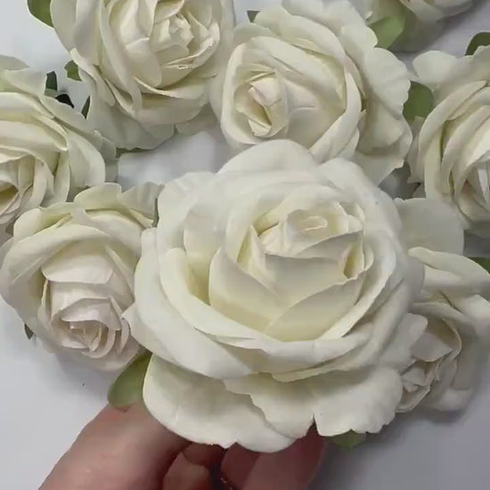 White Velvet Flower Head 2" inch Artificial Rose White Small Flower Wedding Ivory Artificial Head Rose White DIY Fake Rose