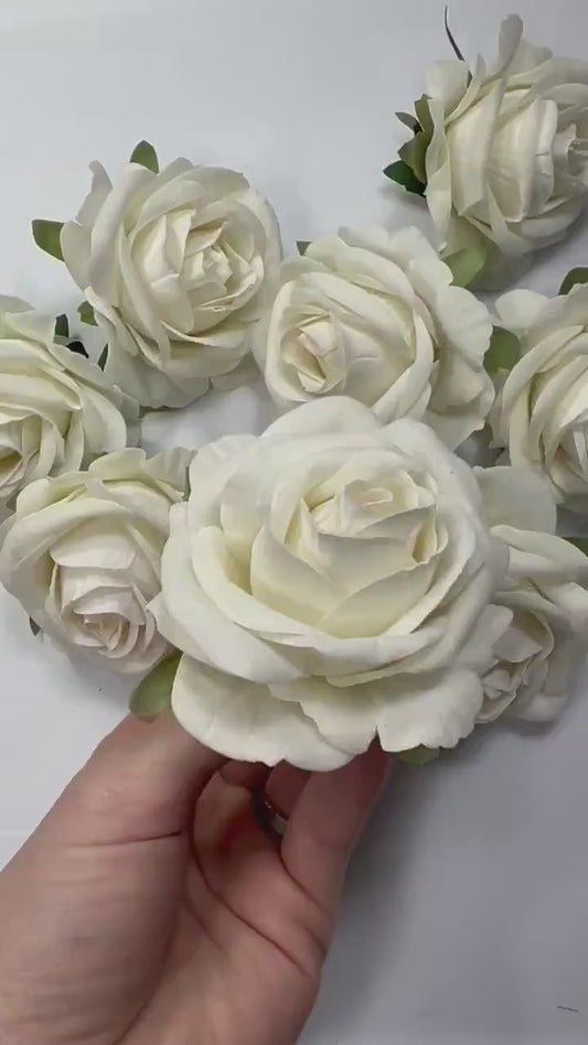White Velvet Flower Head 2" inch Artificial Rose White Small Flower Wedding Ivory Artificial Head Rose White DIY Fake Rose