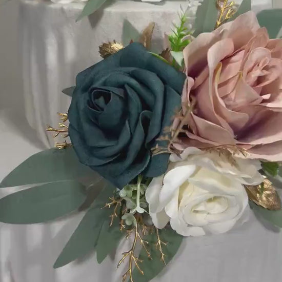 Wedding Cake Decoration Dusty Rose Topper Dark Teal White Decor Cake Arrangements Gold Wedding Cake Decoration Teal Artificial Flower Topper