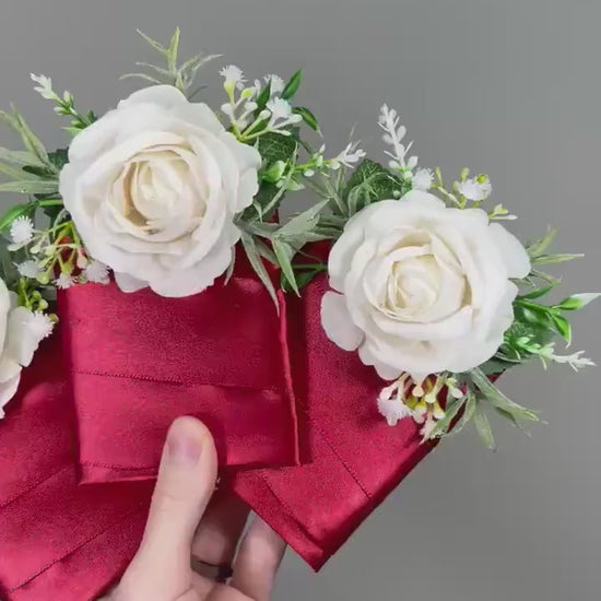 White Pocket Boutonniere Wedding White Rose Groom Ivory  Boutonnières Groomsmen Red White Square Boutonnière Baby Breath  Artificial Flower