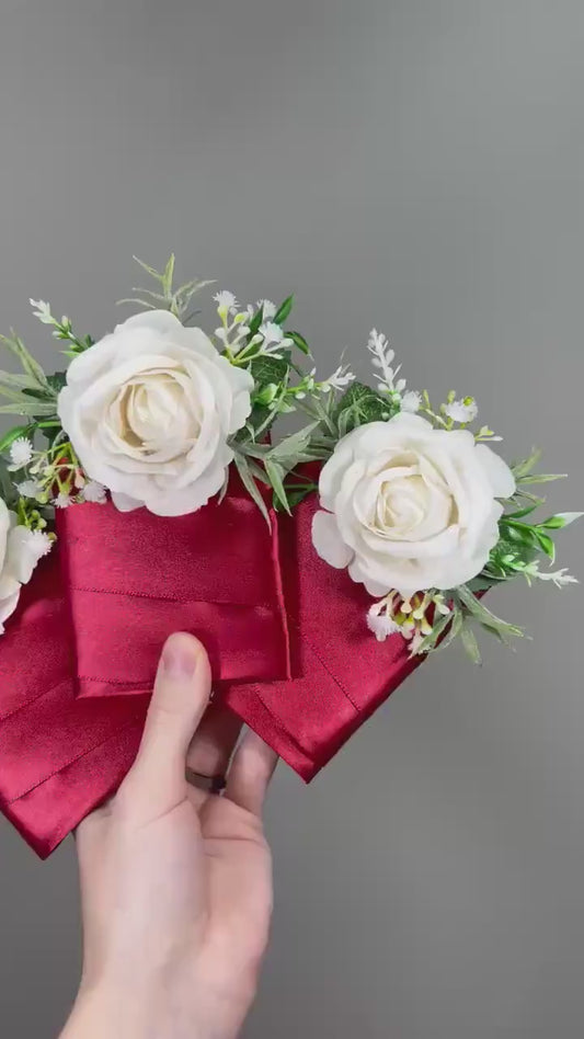 White Pocket Boutonniere Wedding White Rose Groom Ivory  Boutonnières Groomsmen Red White Square Boutonnière Baby Breath  Artificial Flower