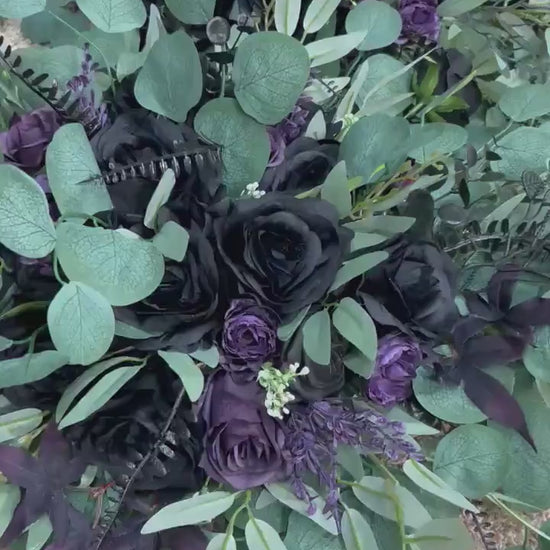 Black Purple Arch Arrangements, Wedding Plum Black Arbor Arrangement, Rustic Sage Greenery Eucalyptus, Backdrop Swag Flowers
