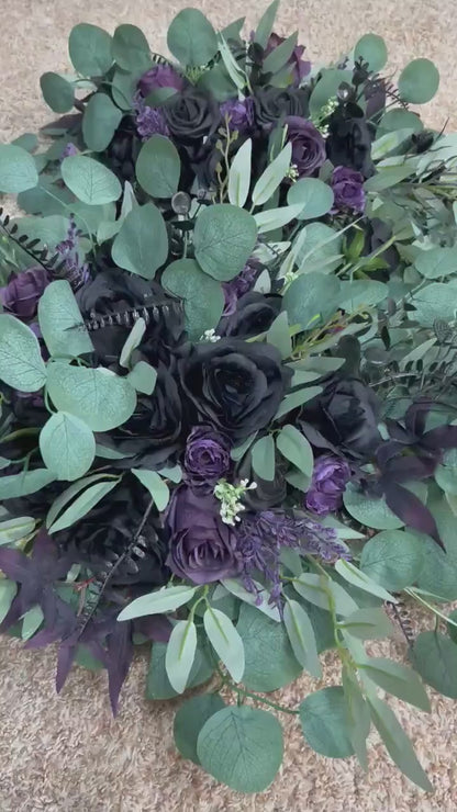 Black Purple Arch Arrangements, Wedding Plum Black Arbor Arrangement, Rustic Sage Greenery Eucalyptus, Backdrop Swag Flowers