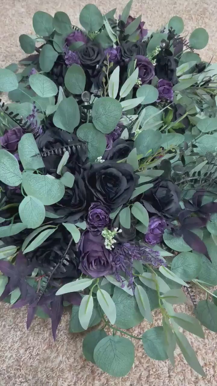 Black Purple Arch Arrangements, Wedding Plum Black Arbor Arrangement, Rustic Sage Greenery Eucalyptus, Backdrop Swag Flowers