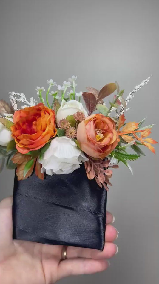 Orange Pocket Boutonniere Terracotta Groom Boutonnière Square Groomsmen Rust White Burnt Orange Ivory Boutonniere Fall Artificial Flowers