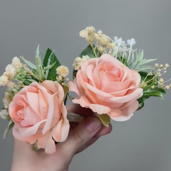 Peach Boutonniere Wedding Coral Boutonnières Groom Peach Boutonniere Groomsmen Salmon Boutonniere Wedding Artificial Flower