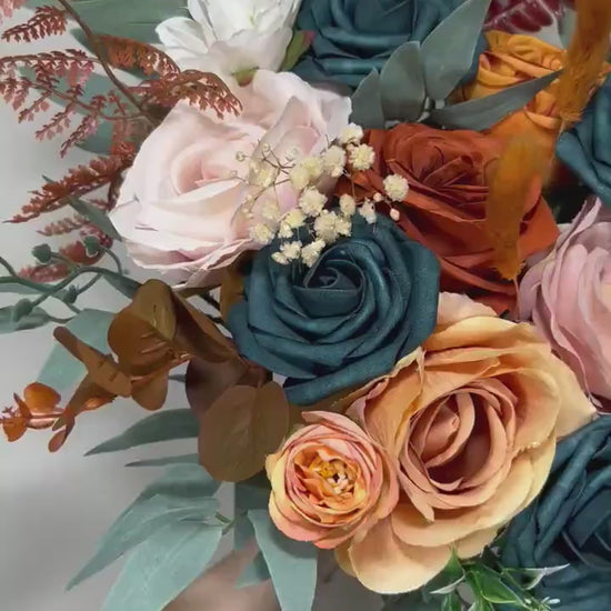 Wedding Dark Teal Bouquet Rust Orange Bridal Dusty Rose Bridesmaids Bouquet Terracotta Dusty Rose Silk Artificial Flowers Bouquet