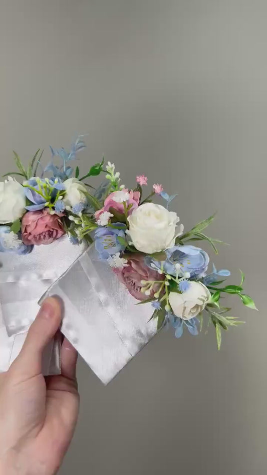 White Blue Pocket Boutonniere Wedding Groom Boutonnière Dusty Rose Square Groomsmen Pocket Pink Boutonniere Dusty Blue Artificial Flower