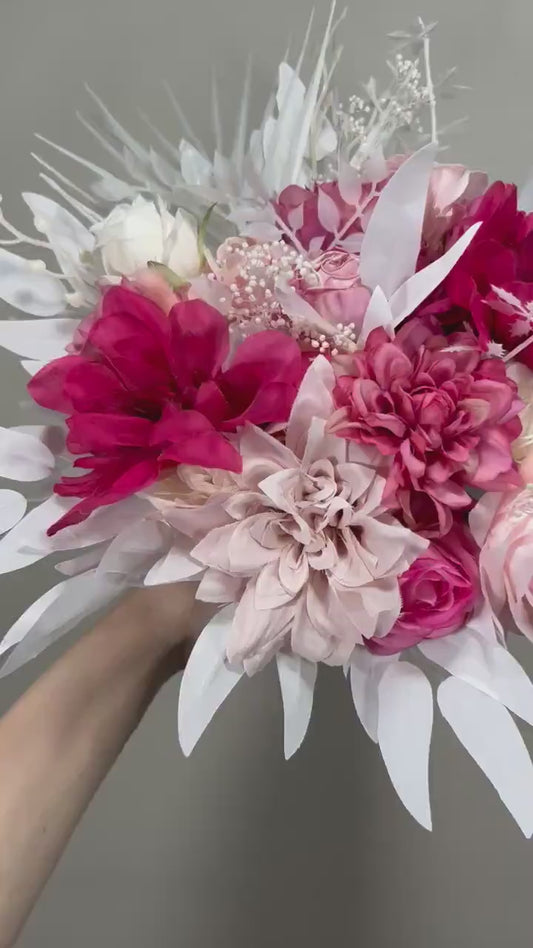 Hot Pink Bouquet Bridal Pink Bouquet Fuchsia Viva Magenta Bridesmaids Bouquet White Pink Barbie Bouquet Artificial Flower