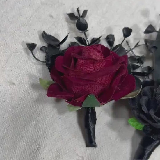 Black Burgundy Boutonniere Groom Black Boutonnières Burgundy Black Groomsmen Gothic Artificial Flowers Boutonnière Halloween Boutonniere