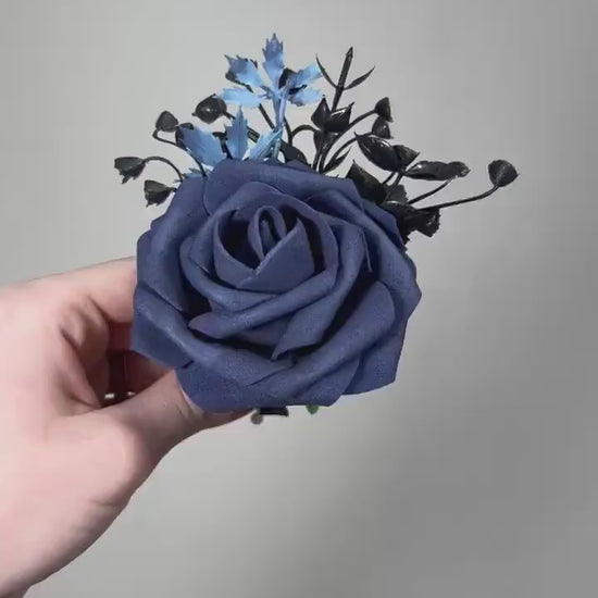 Navy Blue Boutonniere Wedding Groom Navy Blue Black Boutonnières Groomsmen Dark Blue Boutonniere Navy Blue Prom Black Artificial Flower