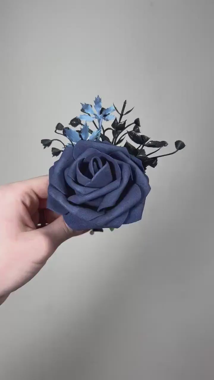 Navy Blue Boutonniere Wedding Groom Navy Blue Black Boutonnières Groomsmen Dark Blue Boutonniere Navy Blue Prom Black Artificial Flower