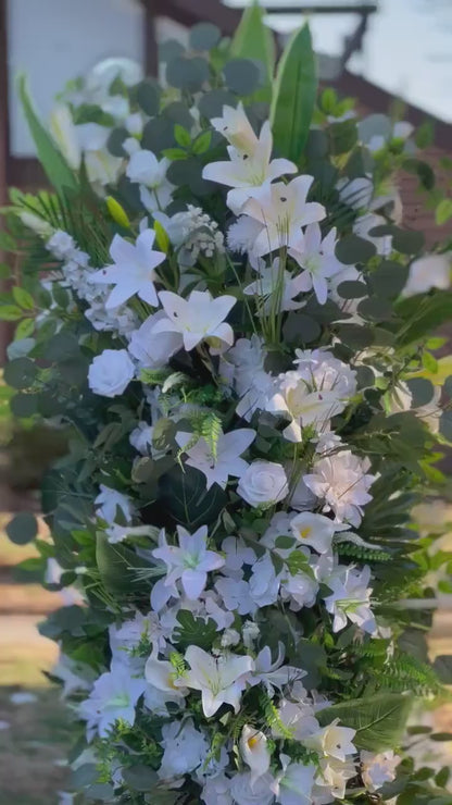 Set of 2 Wedding Aisle Marker Flower Floor Arrangement Barrel Décor Ground Arch Wedding White Lilies Décor
