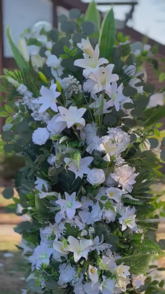 Set of 2 Wedding Aisle Marker Flower Floor Arrangement Barrel Décor Ground Arch Wedding White Lilies Décor