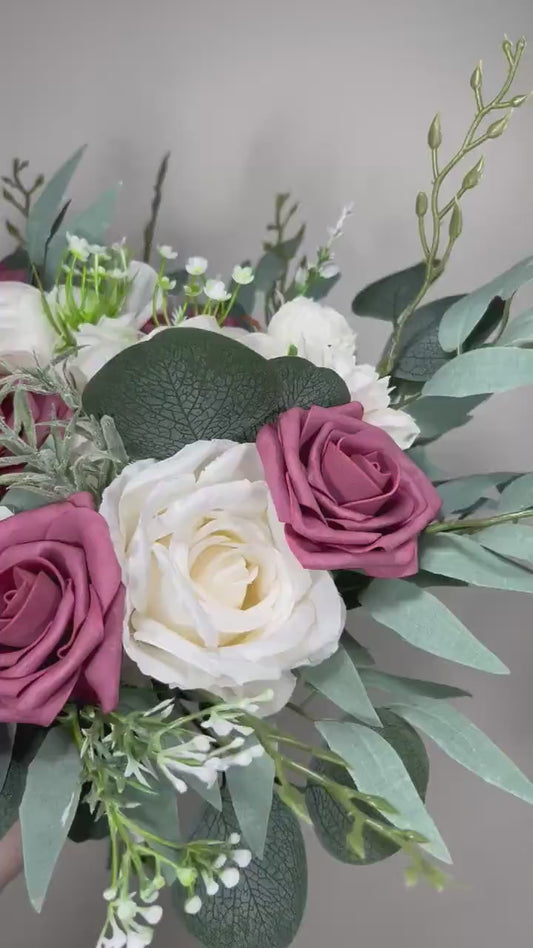 Mauve Bouquet Wedding Bridal White Mauve Bouquet Pink Ivory Bridesmaids Bouquet Mauve White Sage Eucalyptus Artificial Flower