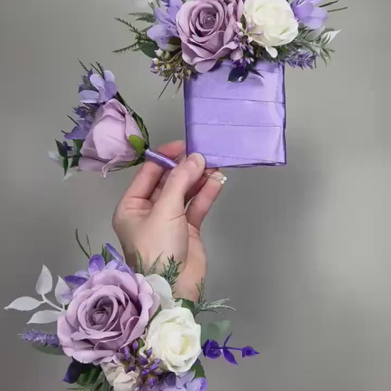 Lavender Wrist Corsage, Wedding Light Purple White Bridesmaid Corsage, Lilac Prom Corsage