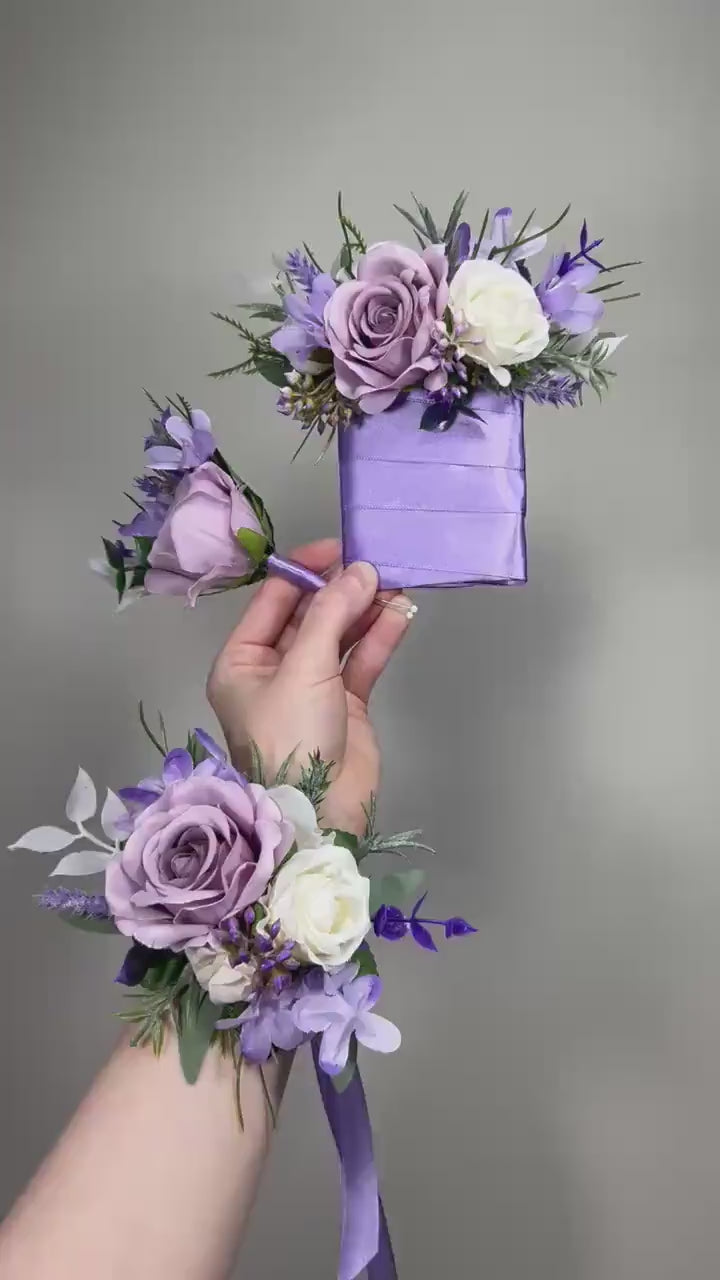Lavender Wrist Corsage, Wedding Light Purple White Bridesmaid Corsage, Lilac Prom Corsage